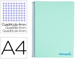 Cuaderno espiral Liderpapel Wonder A4 tapa plástico 80h 90g c/5mm. color verde